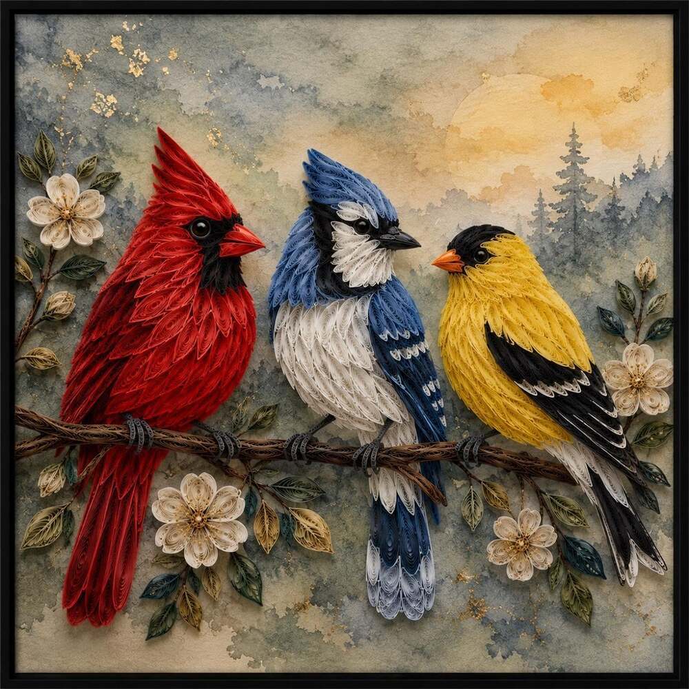 8 X 8 Framed Quilled Songbird Wall 2 B 1 E
